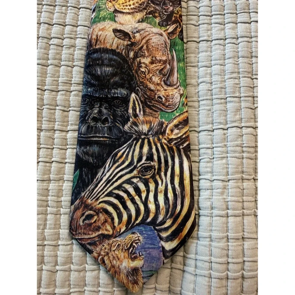 Ralph Marlin Vintage Safari Animal Print Necktie Multi Color Jungle Wildlife USA